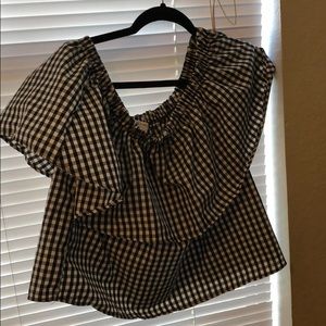over the shoulder gingham top